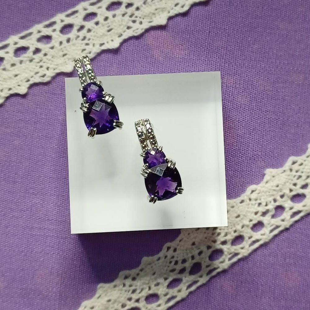 Amethyst & white topaz 925 silver earrings